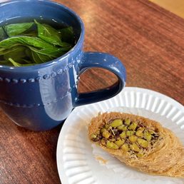 Baklava with a cup of fresh mint tea